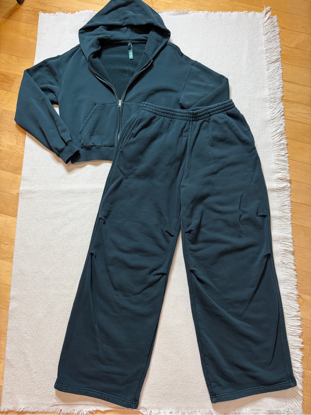 SKIMS Cypress Green Cotton Oversized Wide Leg Sweatpants & Crop Zipper Hoodie S - Picture 2 of 8